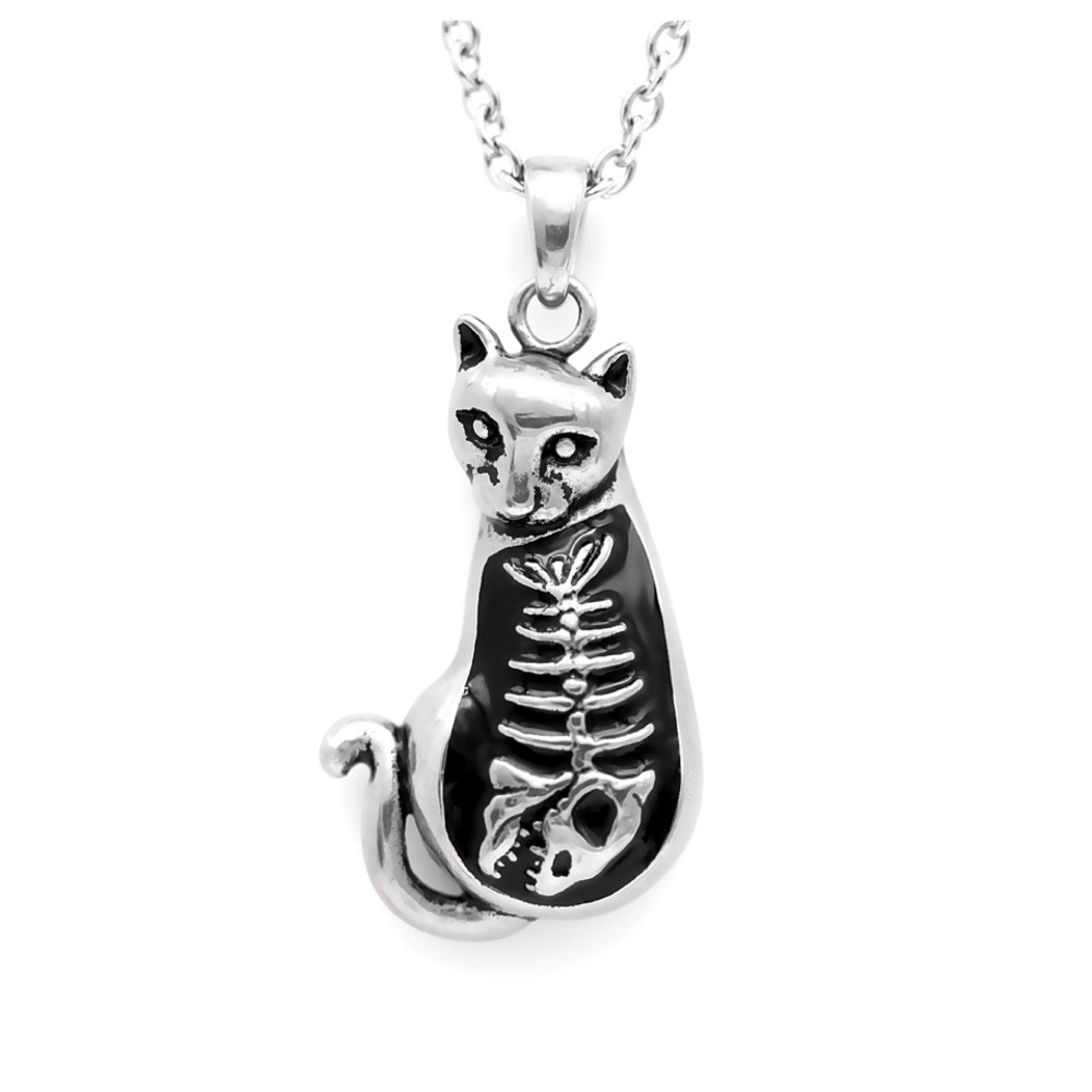 Kitty Fish Bone Full Belly Cat Necklace Stainless Steel NWT